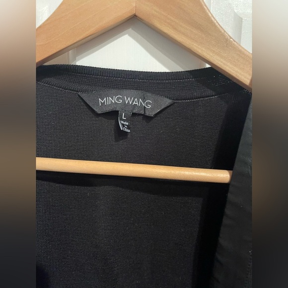 Ming Wang Black Knit Top with Faux Leather Trim L - Picture 2 of 5